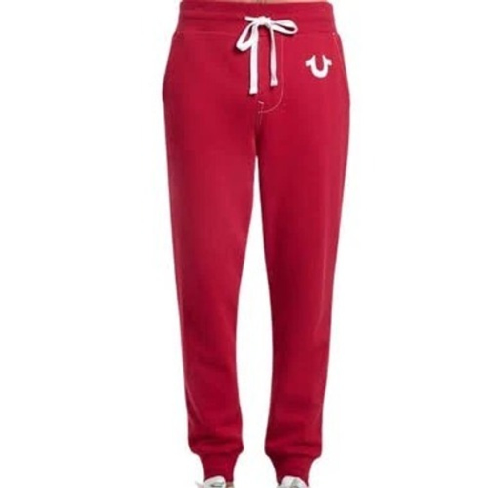 True Religion Classic Logo Jogger Sweatpant Mens Medium Red Streetwear Atheisure